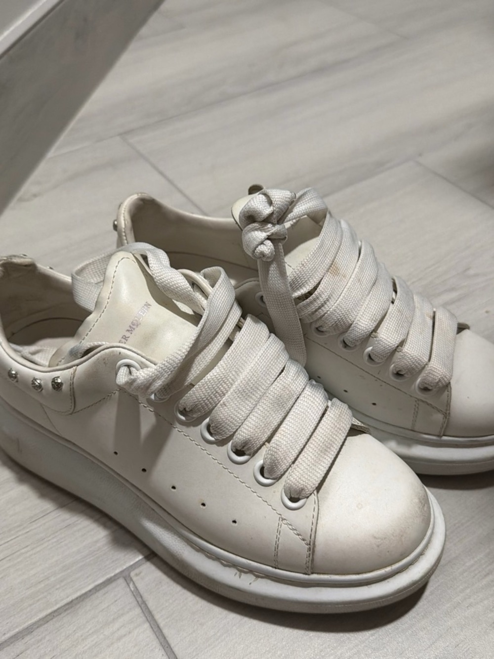 Alexander McQueen Oversized White Leather Sneakers with Thick Laces